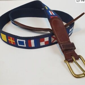 Nautical Flag Pattern Belt with Brown Leather Accents